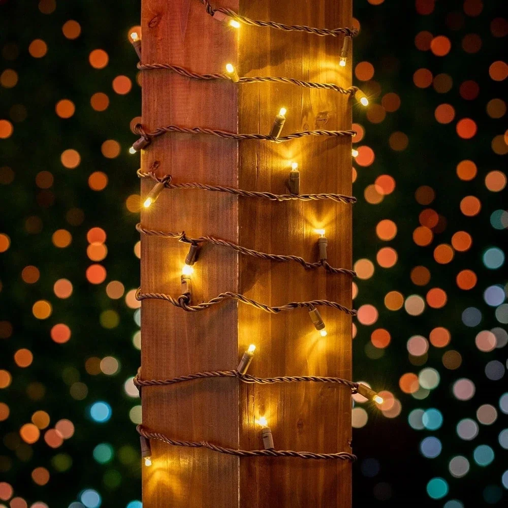 Commercial Grade 50ft 100 LED Warm White Teeny Rice Bulbs Brown String Lights